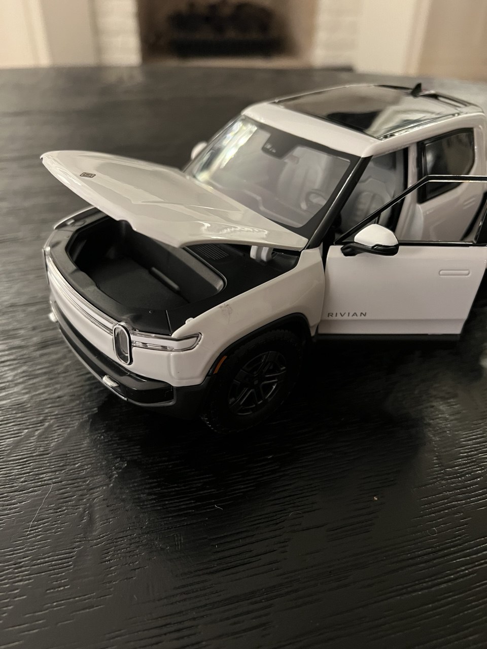 R1T Scale Model with frunk open showing storage space