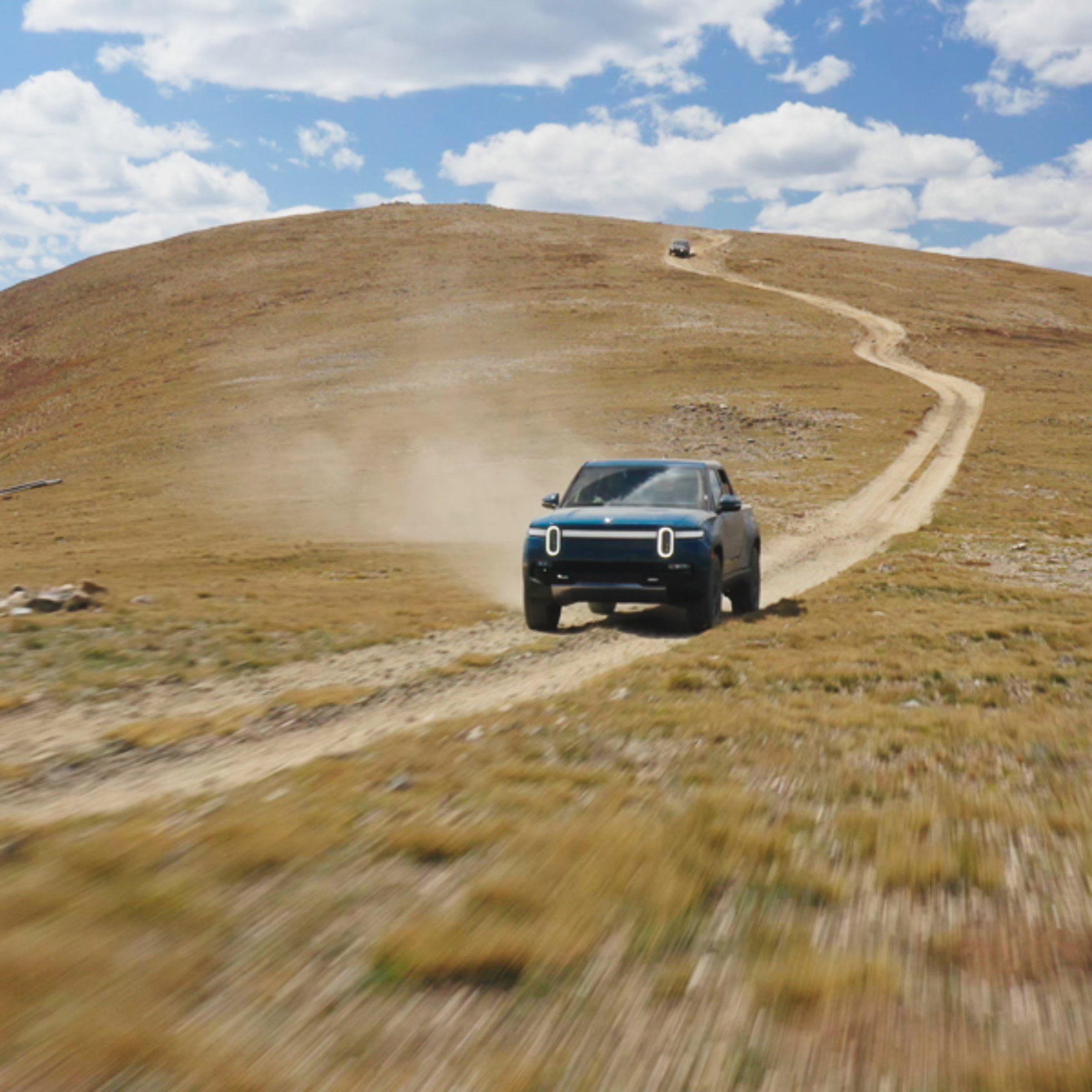 Rivian R1T in action on an adventure trail