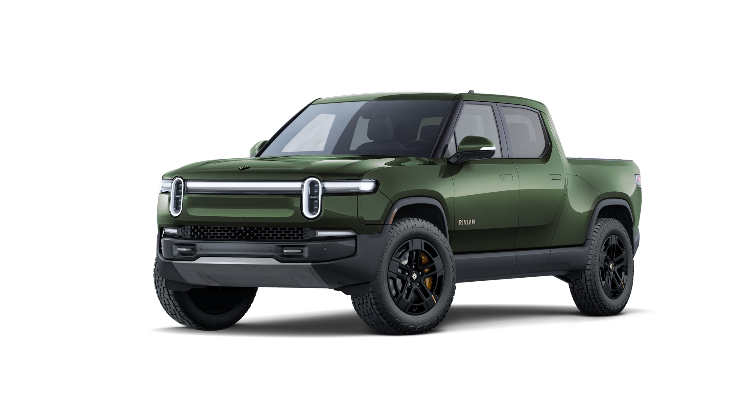 Rivian R1T front three-quarter view showcasing its bold design