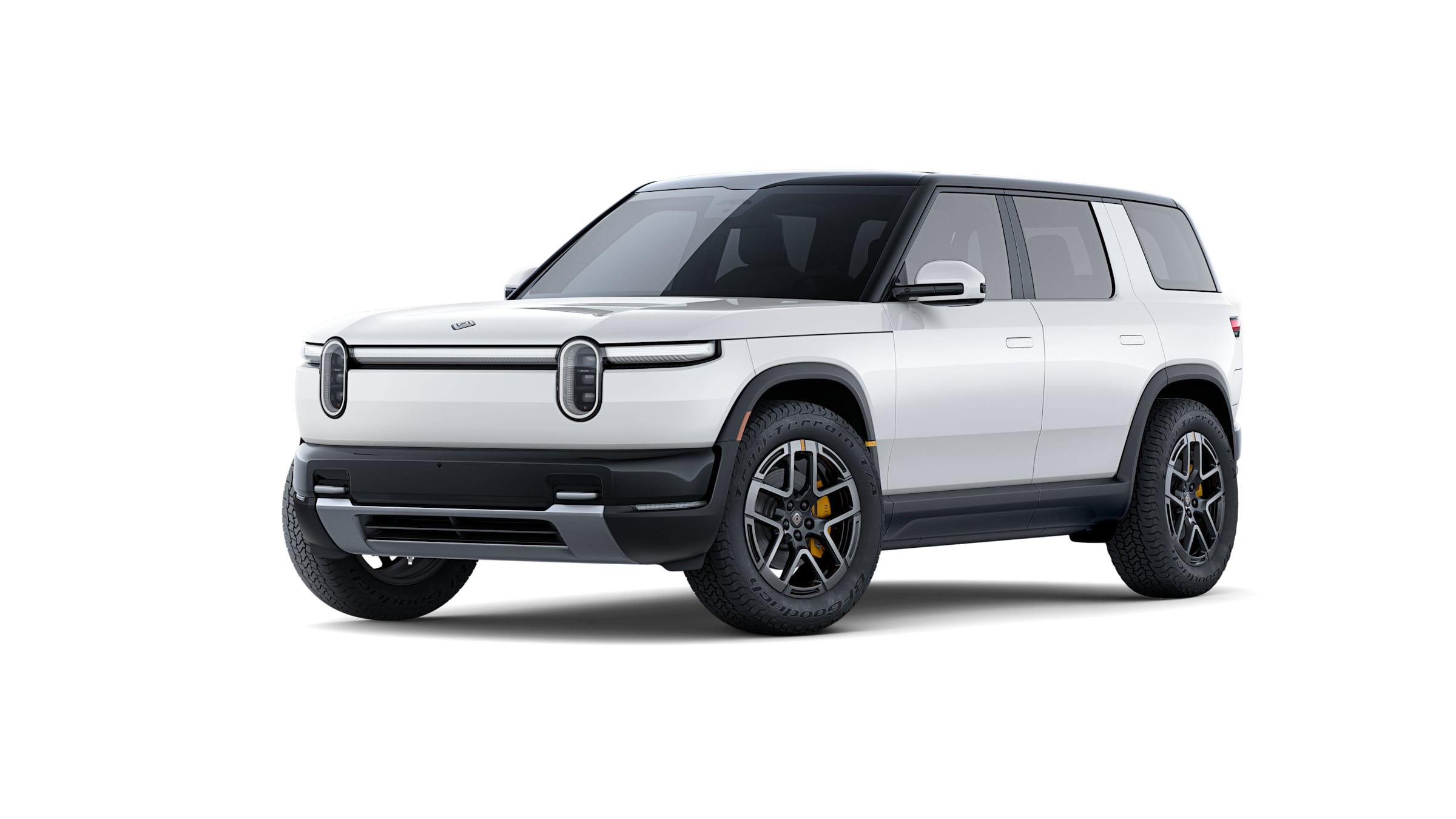 Rivian R2 front three-quarter view — the newest addition to the lineup